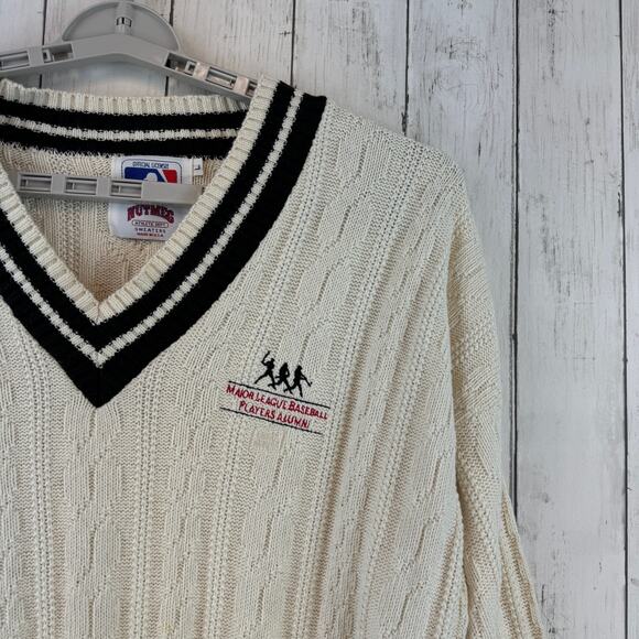 VTG Nutmeg Cable Knit Major League Baseball Players Alumni Sweater Size Large - Picture 5 of 15